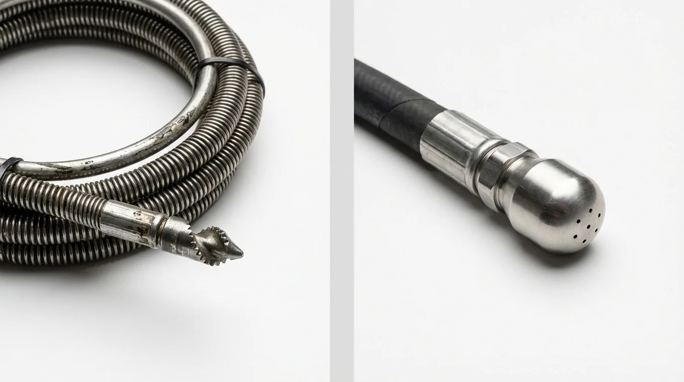 Drain snake cable and hydro jetting nozzle used for drain cleaning in Harrogate, TN