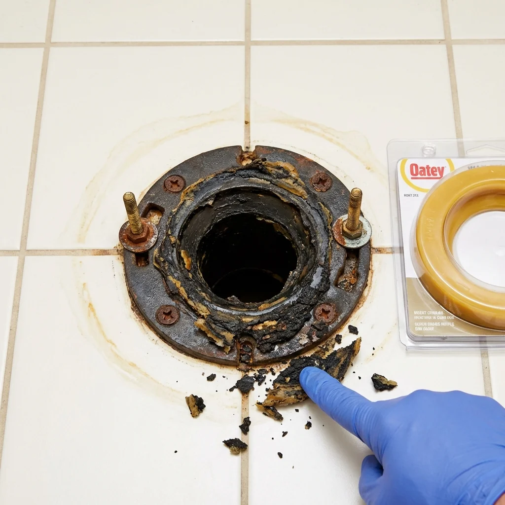 Failed wax ring showing water seepage at the base of a toilet in a Harrogate, TN home